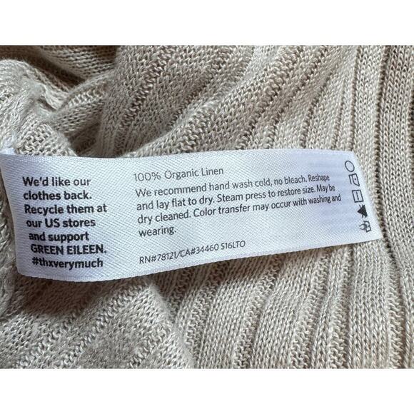 EILEEN FISHER Organic Linen Lightweight Ribbed Textured Open Cardigan Size Large - Picture 6 of 7